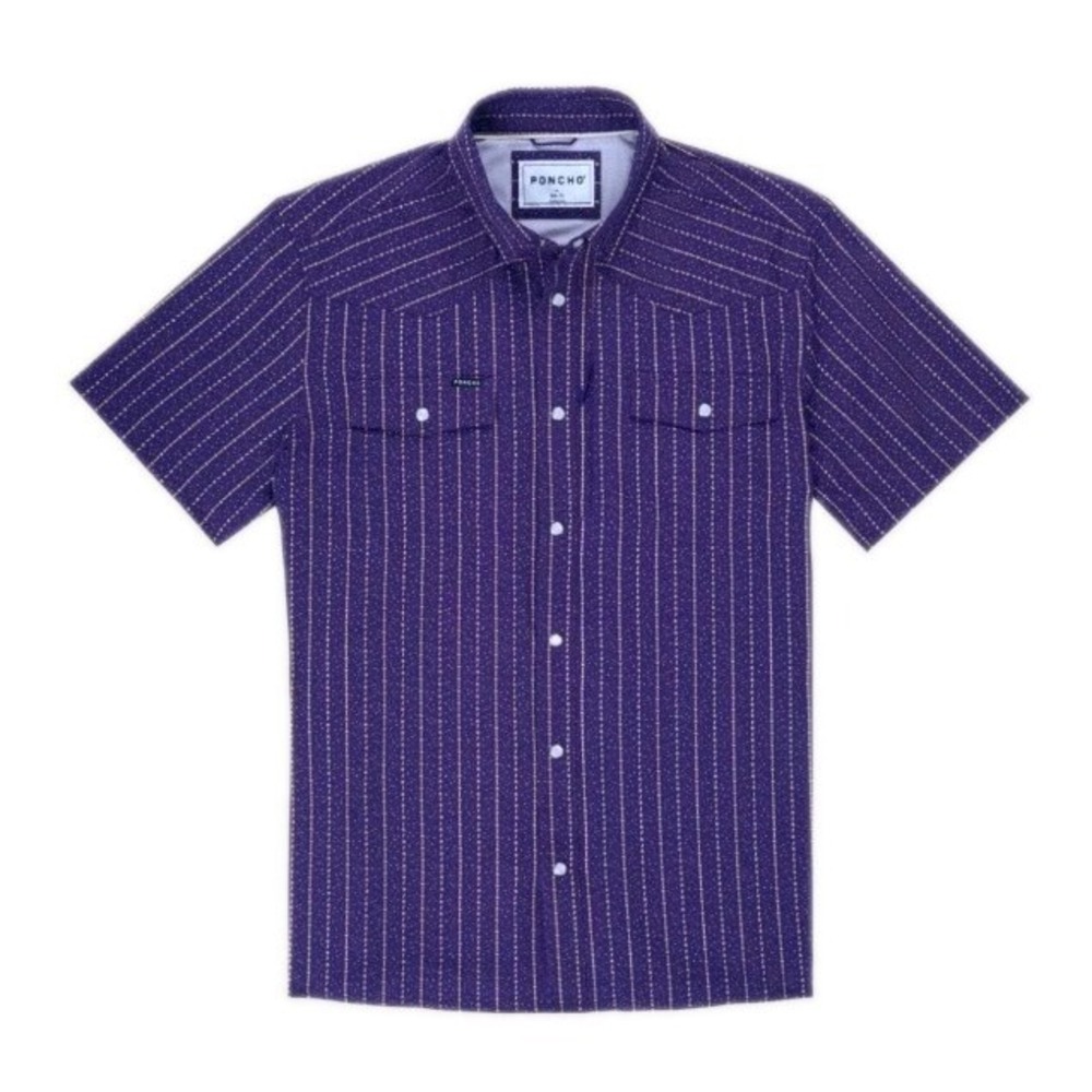 Poncho Lafitte Short Sleeve Shirt Mens Size Large Slim Fit Pearl Snap Purple
